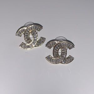 Authentic Chanel Baguette Crystal Stud Earrings